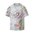 thumbnail image 2 of Lsque Vintage Rose print Men's Cuban Collar Short Sleeve Shirt Summer Beachwear Casual Button Down Fashionable Vacation Leisure Shirt-Small, 2 of 7