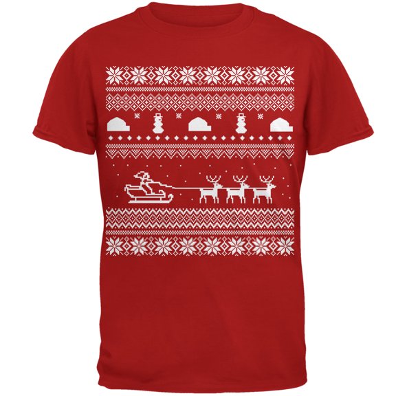 Santa Sleigh Red Adult T-Shirt
