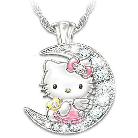 Anime Hello Kitty Sanrio Accessories Y2k Necklace Ladies Moon Diamond Crystal Jewelry Cute Cartoon Pendant Birthday Party Gift