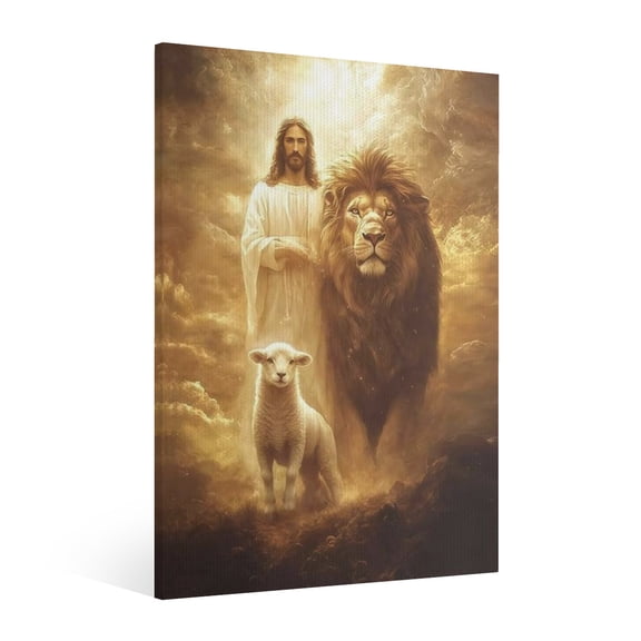 Vintage Framed Jesus and the Lamb Canvas Wall Art Christian Religious Poster Print Picture Home Decor Gallery Wall Painting Decoration Living Room Bedroom Church Prayer Room Ready to Hang