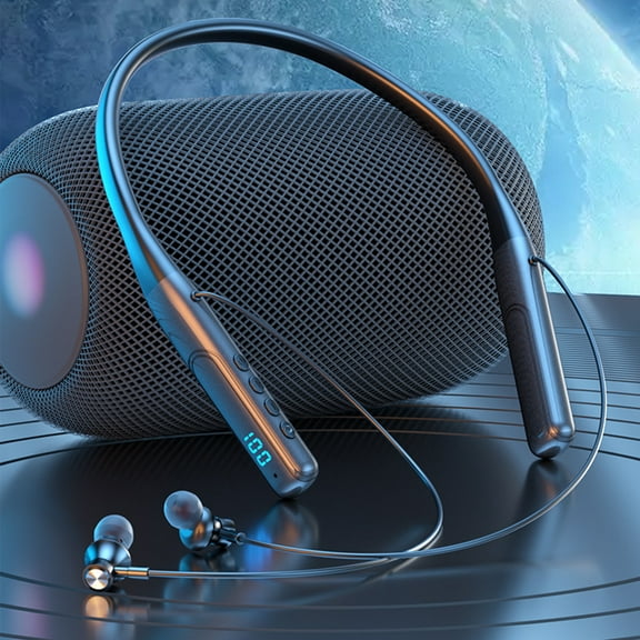 LACKUST Neck-mounted Metal Bluetooth Headset,Clearance Noise Cancelling Bluetooth Headphones for Kids,Digital Display,Sports,Universal Gaming Headset,Black