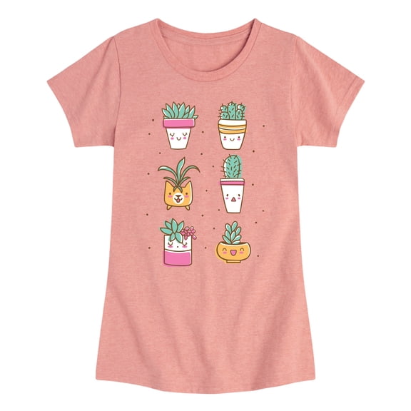 Instant Message - Kawaii Plants Fitted Short Sleeve Graphic T-Shirt