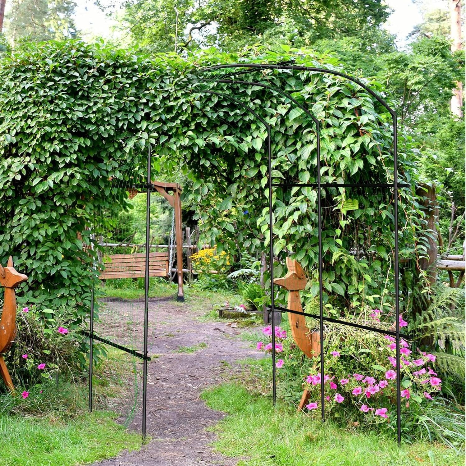 FICISOG Extra Tall Garden Arch Trellis for Climbing Plants Outdoor, 87" H Metal Arbor Plant Support Trellis Archway for Climbing Vine Yard Lawn Garden
