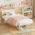 thumbnail image 4 of White Twin Size Bed Frames with Wood Headboard Shelf for Girls, Boys & Students, 4 of 9