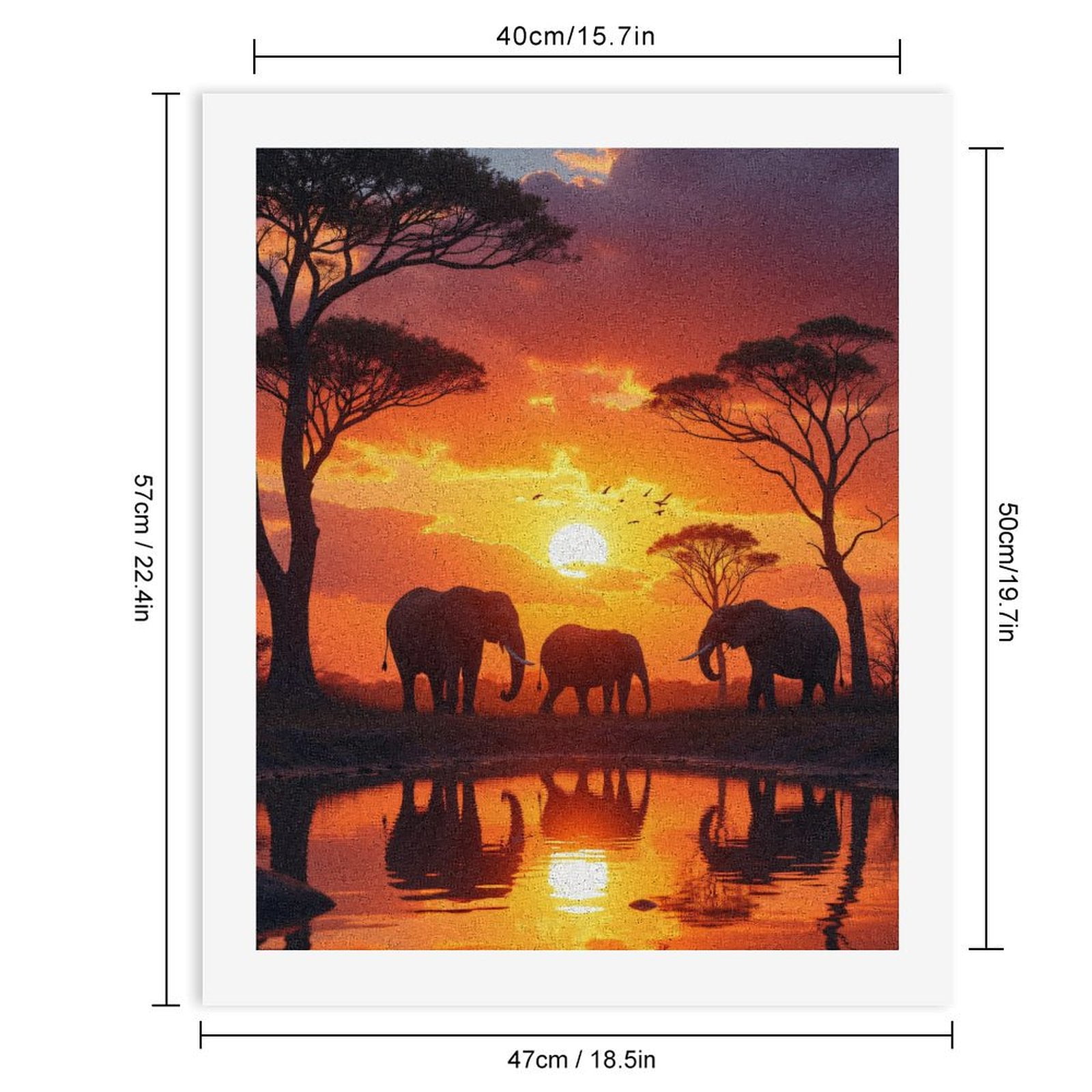 Paint By Numbers Kit for Adults Beginner - Elephants Sunset Reflection Serengeti DIY Canvas Painting Kits for Adults, Frameless Paint By Number for Adults for Home Wall Decor 16x20 Inch