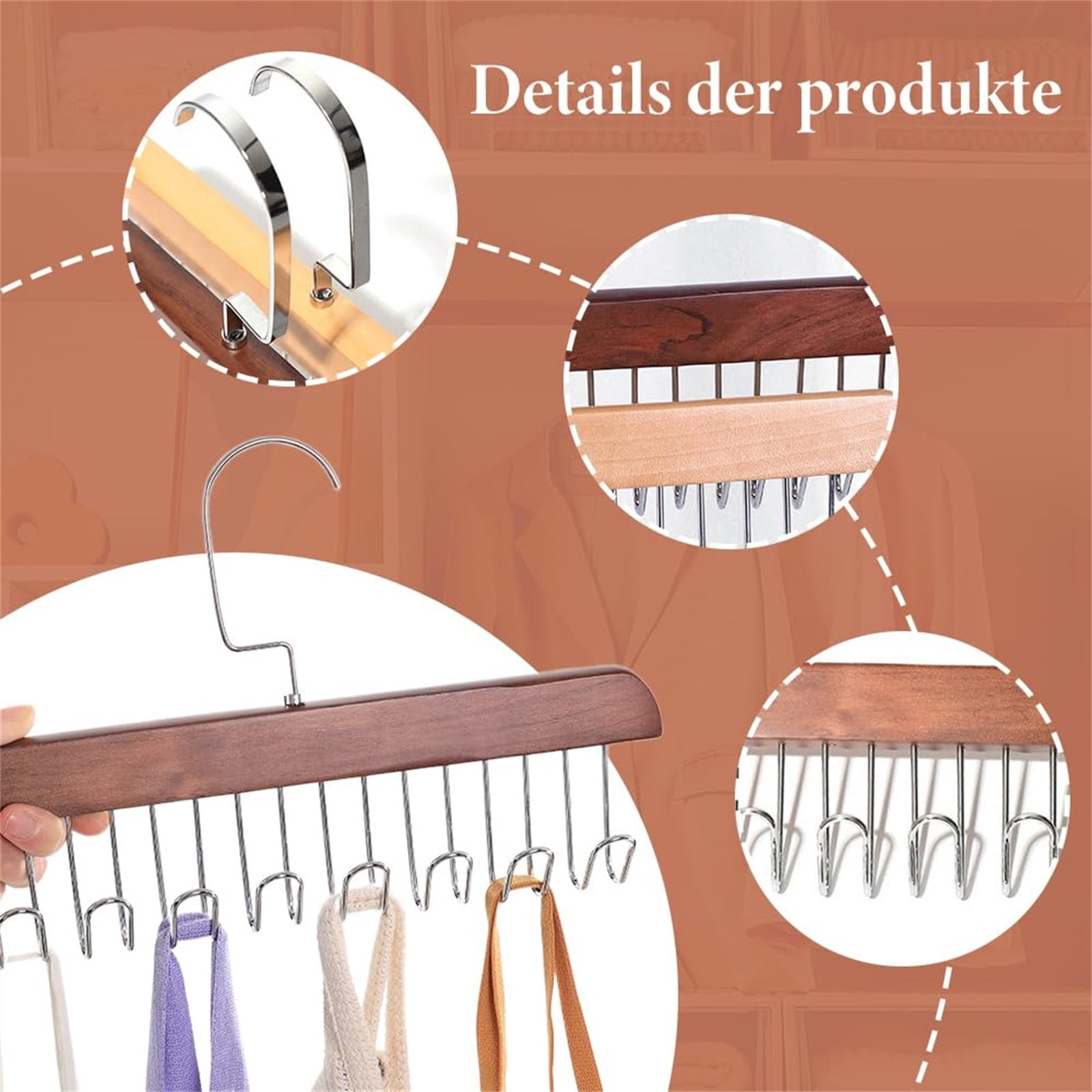 Door Towel Rack 2Pcs Anti Slip Multi Hook Coat Racks Bra Hangers For Closet Organizer With 8 Hooks 360 °Swivel Belt Hanger For Closet For Belt Tie Tank Top Bra Scarf