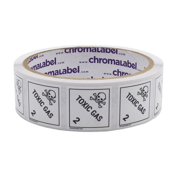 1" x 1" Permanent Durable D.O.T. Hazard Labels: Class 2 Toxic Gas, 250/Roll