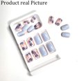 thumbnail image 4 of Uñas postizas adhesivas WAFOLOZE cortas, brillantes, azules con flores, 24 piezas, 4 of 8