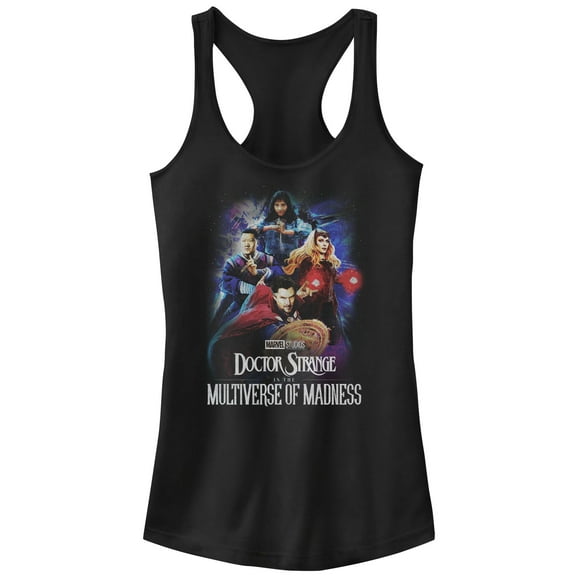 Junior's Marvel Doctor Strange in the Multiverse of Madness Distressed Group Shot Racerback Tank Top Black 2X Large
