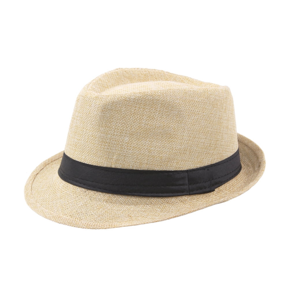 Opolski Men Beach Sunhat Solid Color Wide Brim Fedora Felt Hat Panama ...