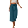thumbnail image 3 of ibiyuan Women's Dress Pants Elastic Waist Palazzo Pants for Women Casual Comfy Trousers Pants for Women Drawstring Lounge Pants for Women Cropped Spring Summer Vacation Outfits, 3 of 5
