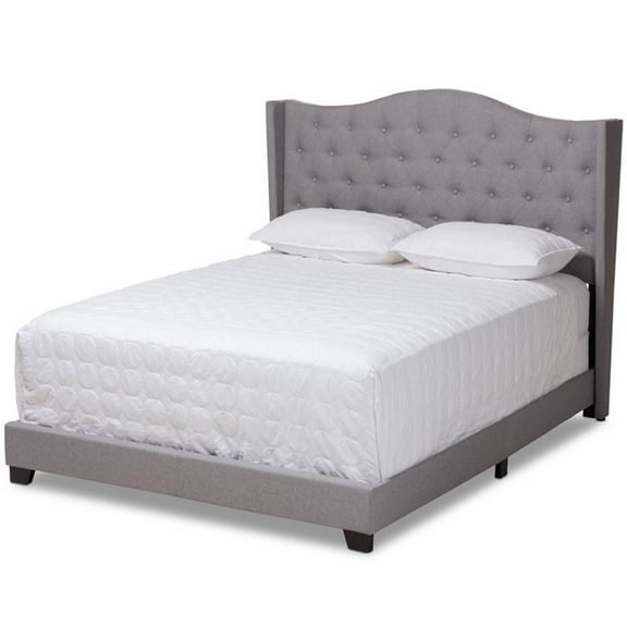 Bowery Hill Traditional Upholstered Fabric Tufted Queen Bed in Grey