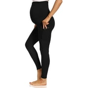 Maternity Workout Leggings with Pockets Over The Belly Pregnancy Yoga Pants Activewear Stretch Legging, A-black, Large