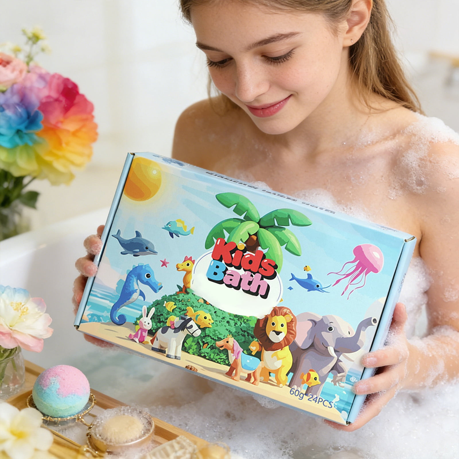Bath Bomb for Kids with Surprise Inside, 24 Pcs Bath Bomb, Easter Gifts for Kids, Easter Basket Stuffers, Bubbles for Kids, Bath Toys for Kids
