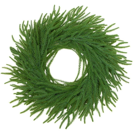 Artificial Norfolk Wreath For Front Door Wall Window, Handmade With 50 Branches And Pvc Material, Realistic Green Leaves Resistant To Wind Rain Sun Fade For Indoor