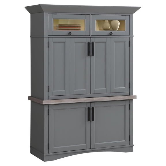 Pemberly Row Contemporary Wood Workstation with LED Light in Gray