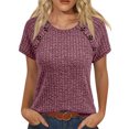 thumbnail image 2 of Women Ribbed Knit Tops Trendy Crew Neck Raglan Button Short Sleeve Tops Comfortable Soft Solid Color Tees Classic Slim Fit Dressy Summer Shirts Purple XXL, 2 of 4