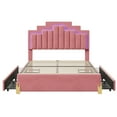 thumbnail image 3 of Full Size Platform Bed With 4 Drawers 4 Lighting Modes LED Lights Velvet Upholstered Bed Frame For Guest Room Bedroom, 3 of 7