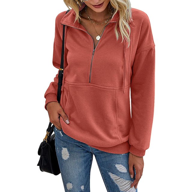 Sudadera PRETTYGARDEN casual de manga larga para mujer, naranja y rojo