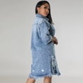 thumbnail image 6 of AURA Plus Size Washed Denim Fringe Dress Mid Length Collared Five Sleeve Elegant Work Style, 6 of 8
