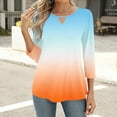 thumbnail image 4 of Stylish Olyvenn 3/4 Length Sleeve Womens Tops Spring Keyhole V Neck Casual Gradient Tunic T Shirts Summer Trendy Boho Floral Blouses Orange S, 4 of 6