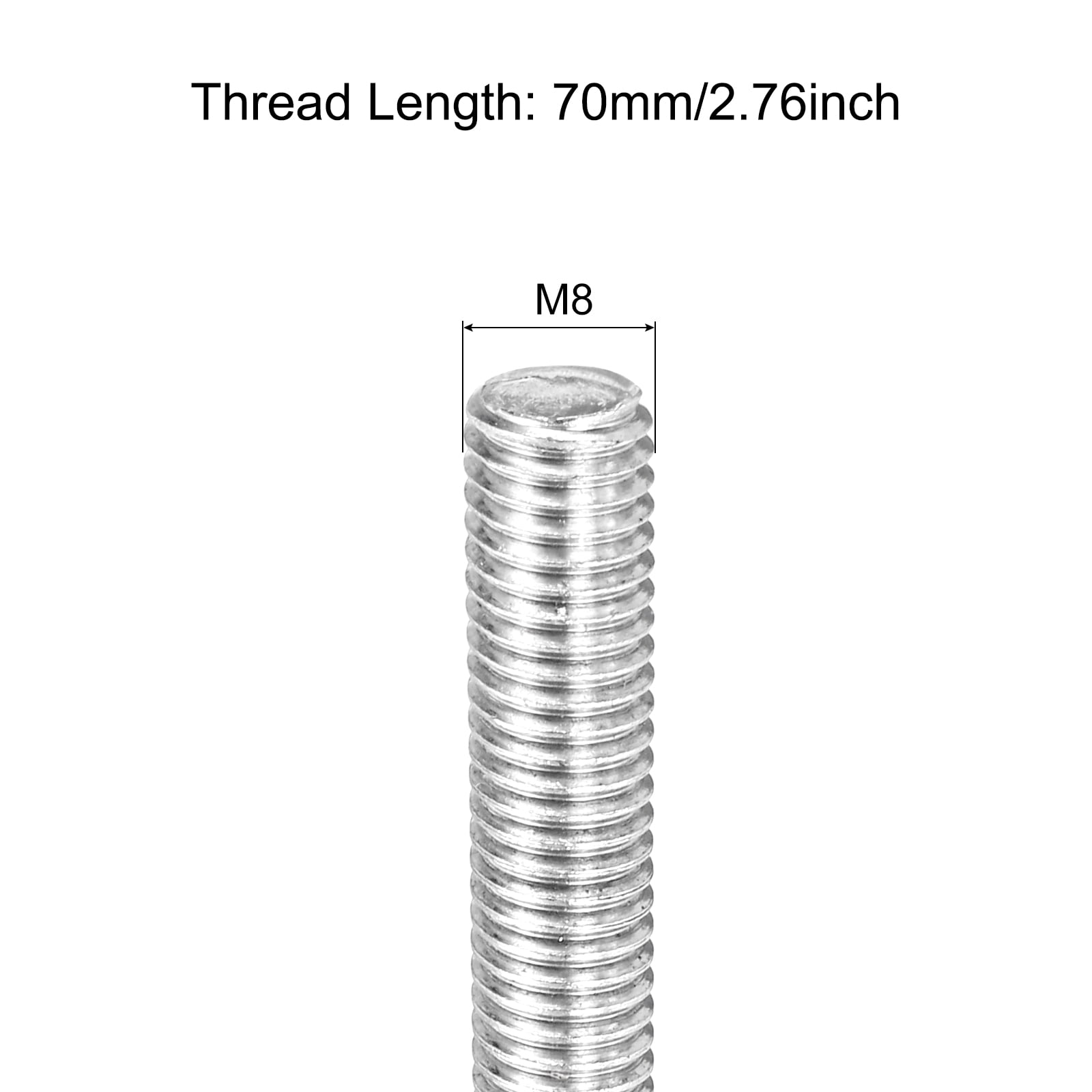 30Pack Fully Threaded Rod M8 x 70mm 1.25mm Thread Pitch 304 Stainless Steel Right Hand Threaded Rods Bar Studs
