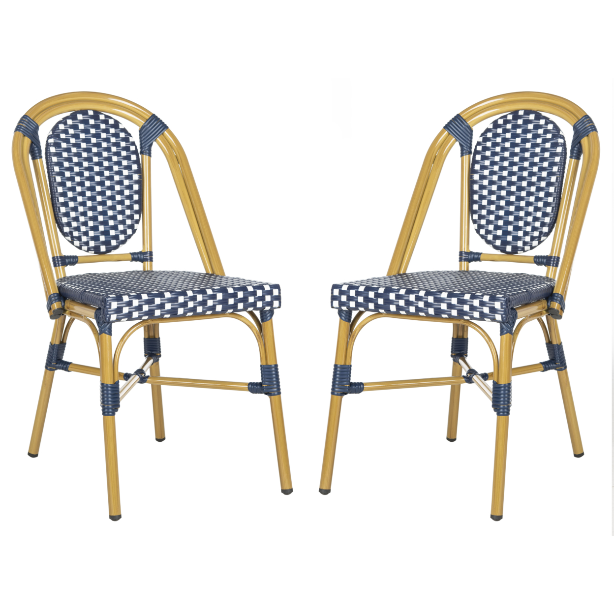 SAFAVIEH Lenda Outdoor Patio French Bistro Stackable Chair, Navy/White/Brown, Set of 2 - image 3 of 7