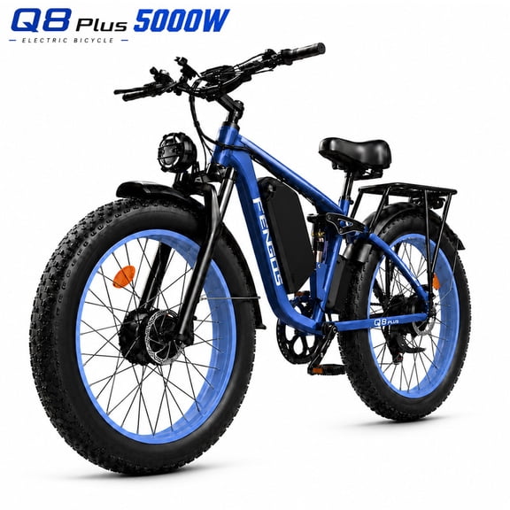 FENGQS Q8PLUS Electric Bike 5000W Dual Motor for Adults,26"x4" Fat Tire E Bicycle,52V/23AH Battery, 45MPH Electric Bicycle,80-100 Miles E Mountain Bike -(Blue) UL2849