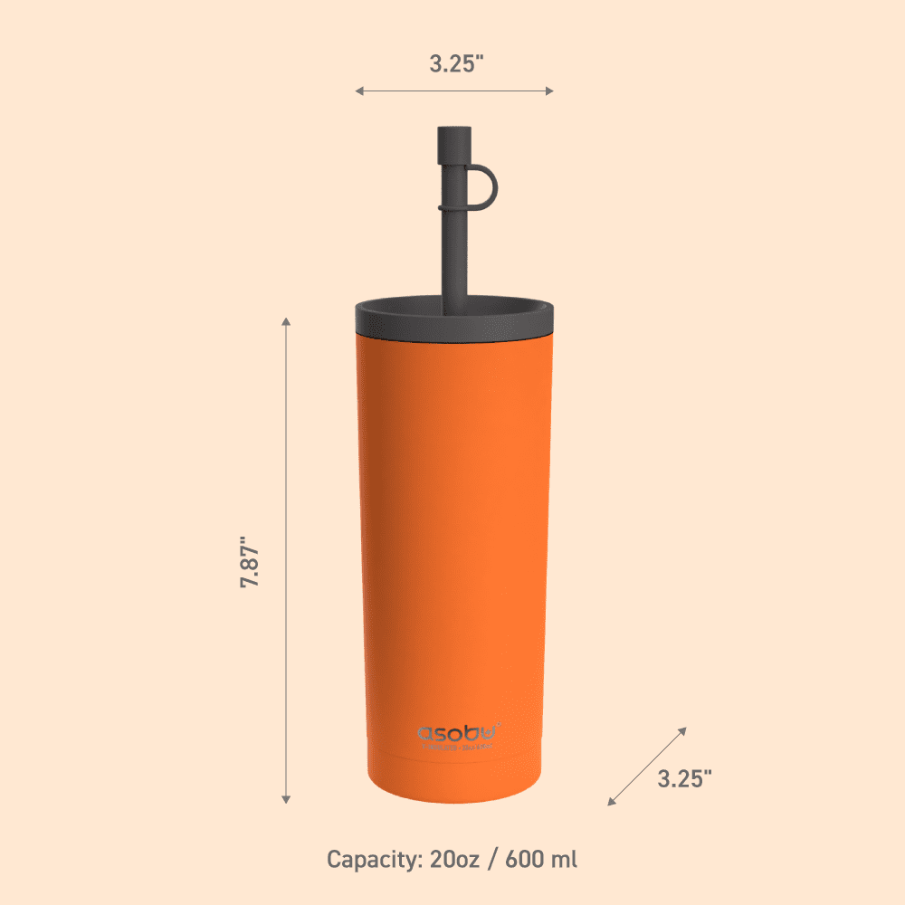 AdNart Superb Sippy Double Wall Stainless Steel 20 oz Tumbler with Silicone Flexible Straw, Orange