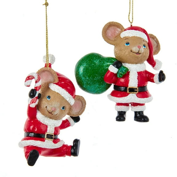 Set of 2 Night Before Christmas MOUSE IN SANTA SUIT Ornaments by Kurt Adler