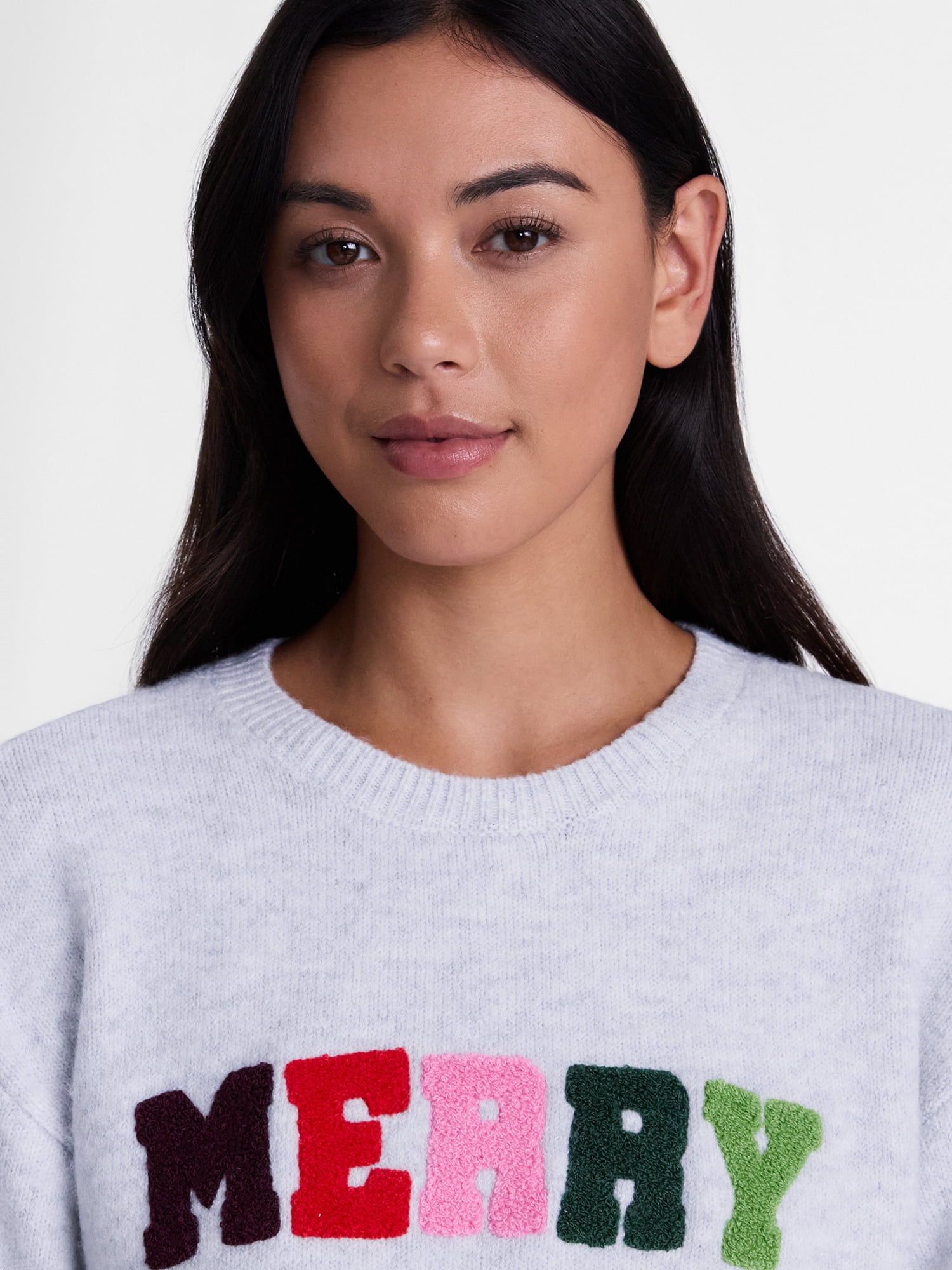 Women’s Christmas Merry Applique Sweater by Holiday Time, Lightweight, Sizes XXS-4X