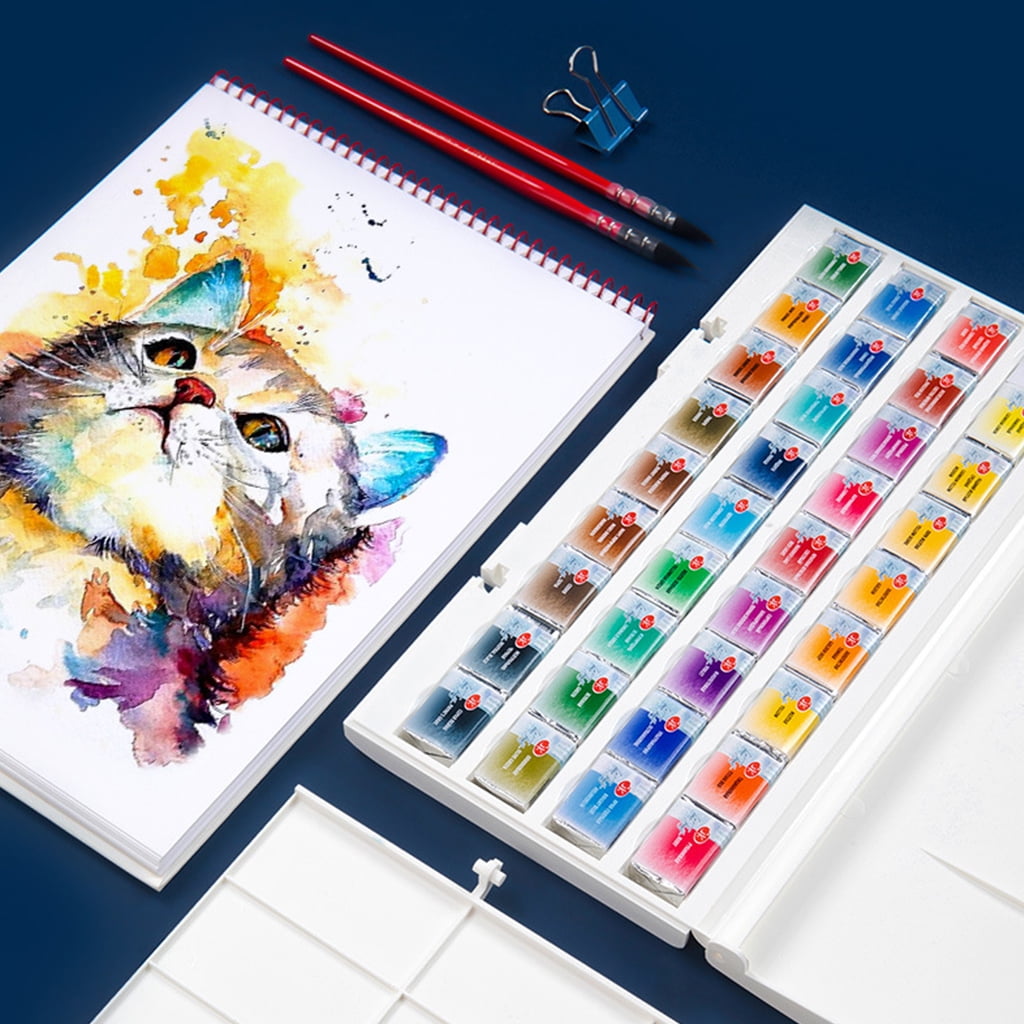 Milue 24 Colors Artist Solid Watercolor Paint Foldable Palette Lid Drawing Supplies