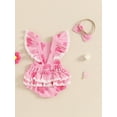 thumbnail image 5 of vera natura Baby Girl 2Pcs Summer Outfits Ruffle Sleeveless Lace Trim Floral Print Romper with Headband Set, 5 of 8