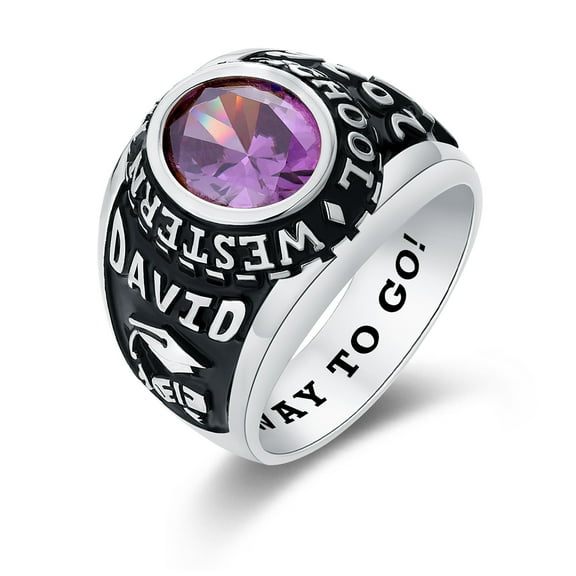 Mementos PJM Custom X-Large Men's Class Rings 10kt White Gold for High School and College