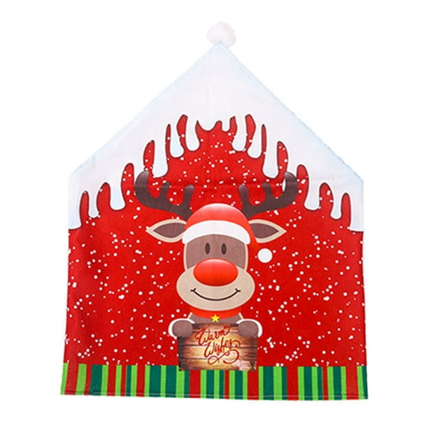 Cateissary Sombrero de Navidad Funda para silla Impresión de dibujos animados Sala de estar Comedor Arreglo Suministros Papá Noel Elk Muebles Funda para Kits de decoración para fiestas Alce Cateissary HA069379-03