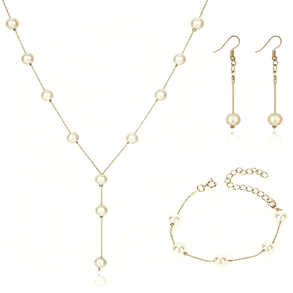 DESIGNICE Bridal Necklace Earring and Bracelet Set Faux Pearl Jewelry Set for Women Wedding Bridal Jewelry(Gold)