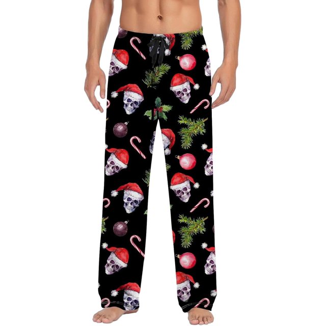Faty-T Men's Pajama Bottoms Christmas Pattern Sleeping Long Pant Lounge Sleepwear Pants with Drawstring and Pockets