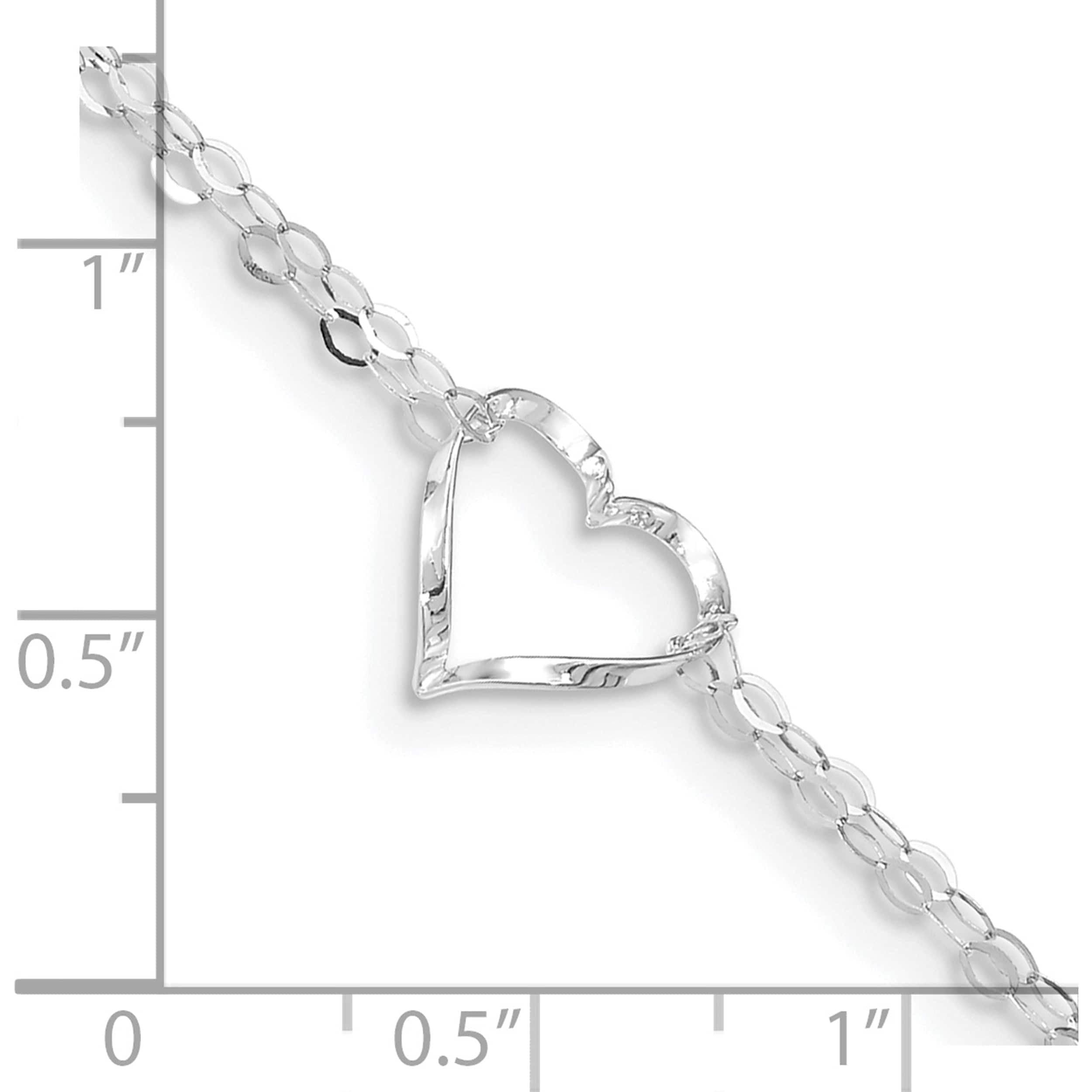 14K White Gold Double Strand Heart 9In Plus 1In Ext. Anklet Made In Indonesia ank174-9