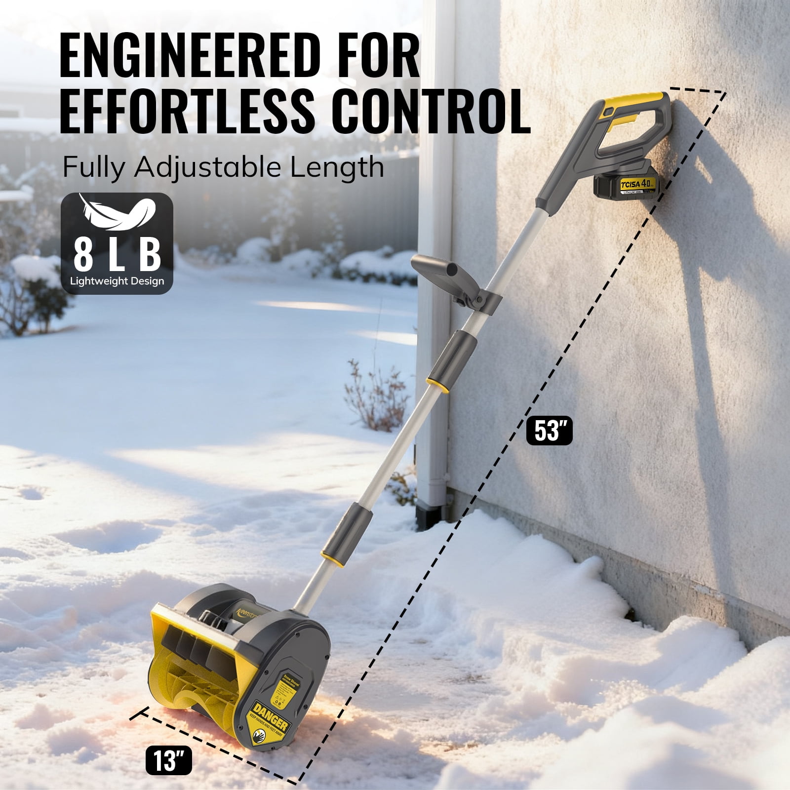 Tcisa 12" Electric Snow Shovel  Cordless with 20V 4Ah Battery, Lightweight Snow Blower, with Adjustable 180° Snow Throw,  for Driveway, Patio & Sidewalk