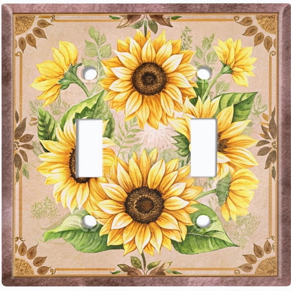 Metal Light Switch Wall Plate Outlet Cover (Printed Image of Sunflower Bouquet - Double Toggle)