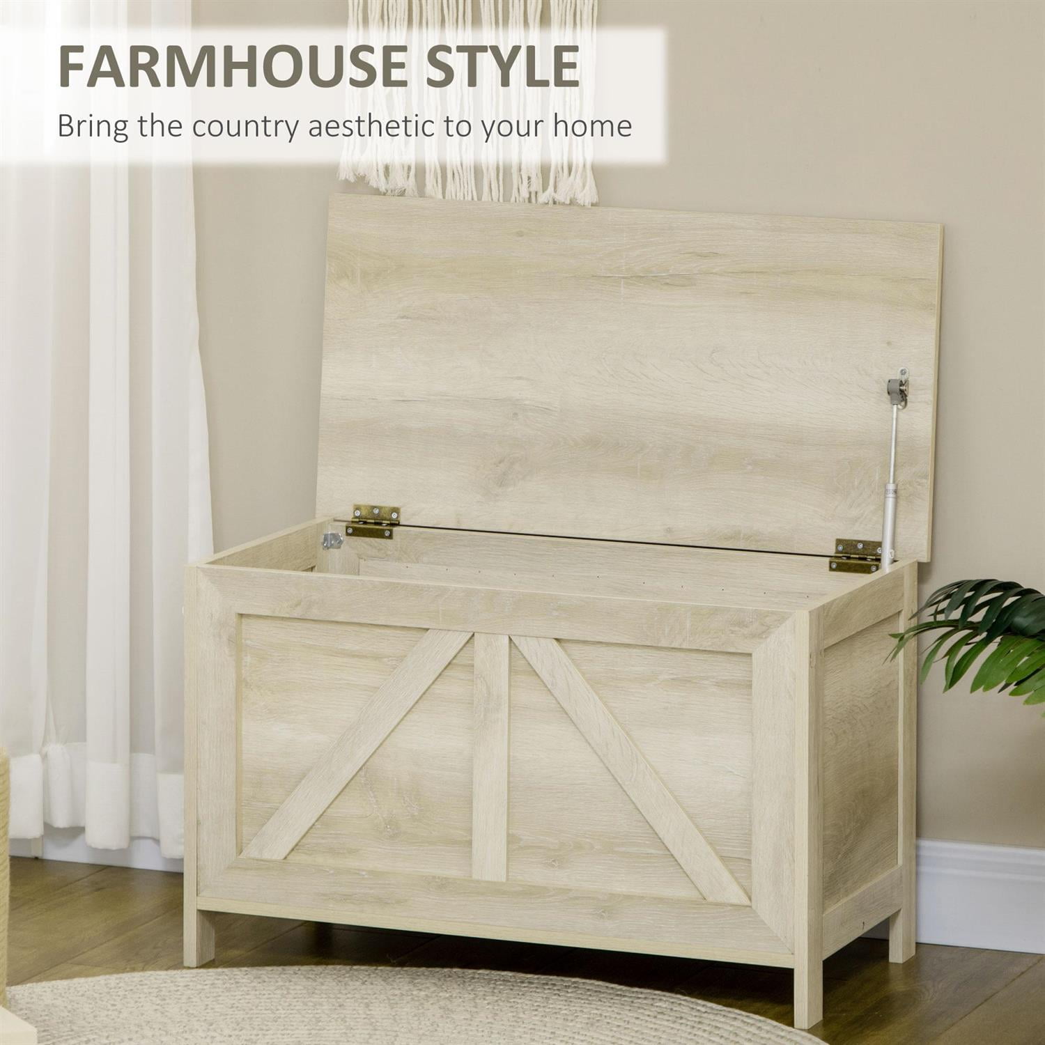 Demi Bonn 30" Wood Storage Bench with Lift Top and Safety Hinge, Farmhouse Style Trunk for Living Room, Bedrooms & Entryways, Beige