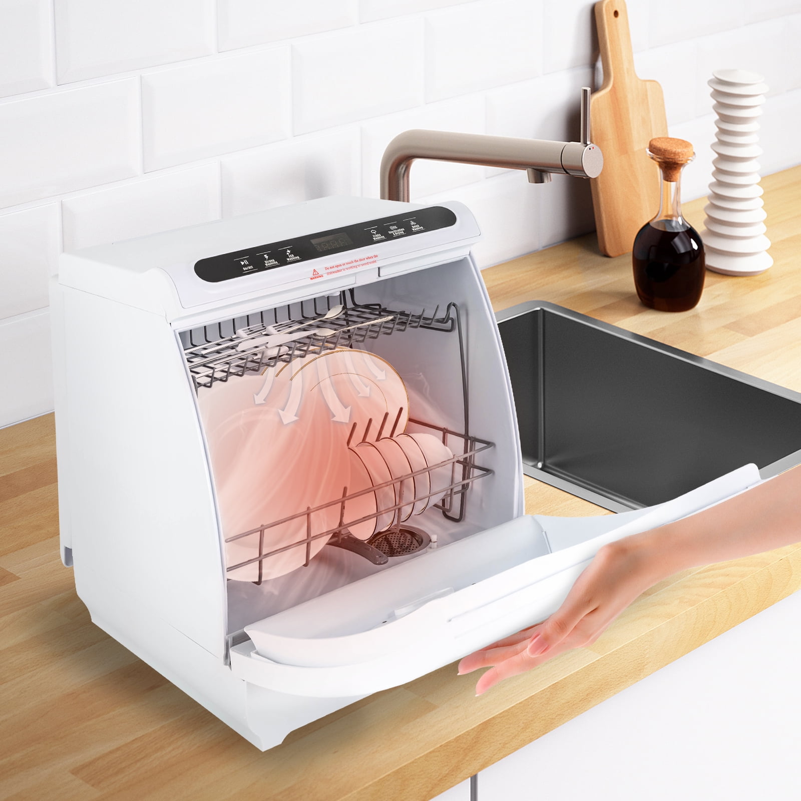 Aiqidi Portable Countertop Dishwasher, 900W White Compact Dish