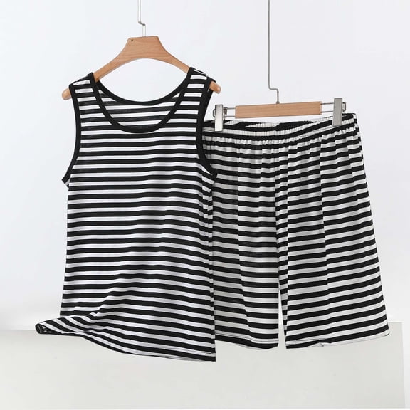 Haivin Women's Modal Sleeveless Tank Top and Shorts Set, Comfortable Round Neck with Elastic Waist, Striped Athletic Wear for Sports and Daily Use