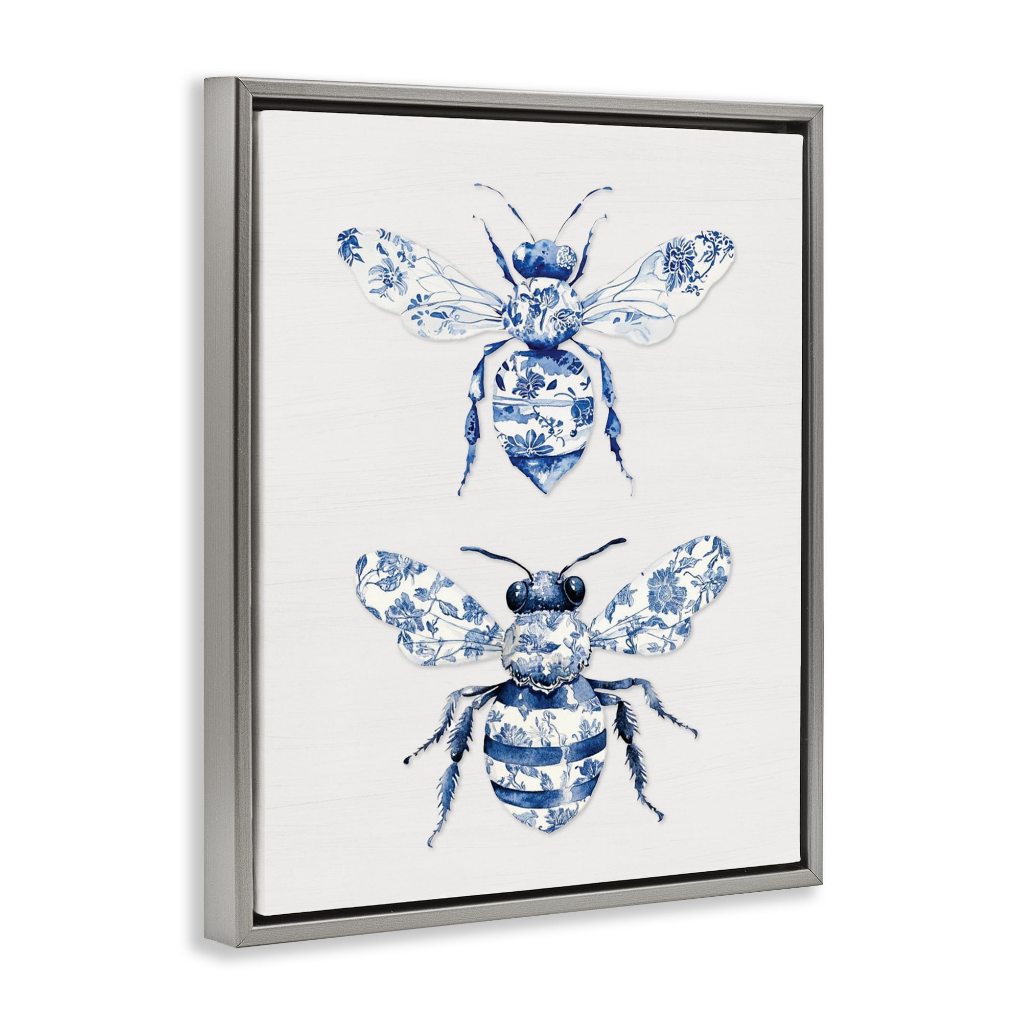Toile Patterned Bees Gray Framed Floater Canvas Wall Art, design by Lettered and Lined