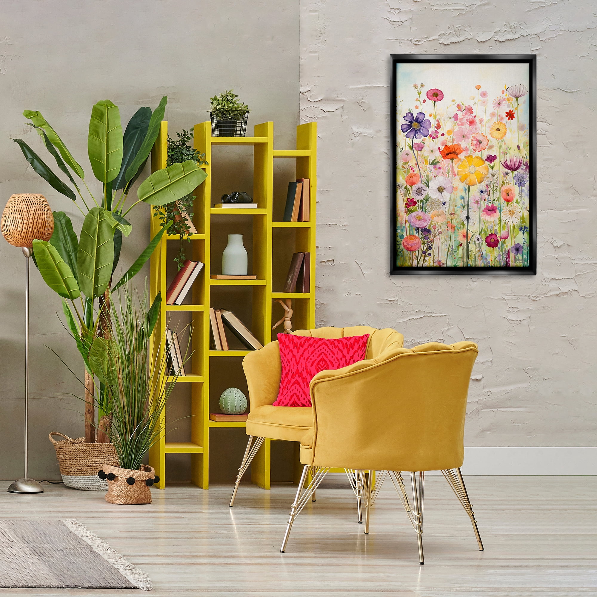 Stupell Industries Bright Flower Garden Botanical & Floral Painting Black Floater Framed Art Print Wall Art, 21 x 31