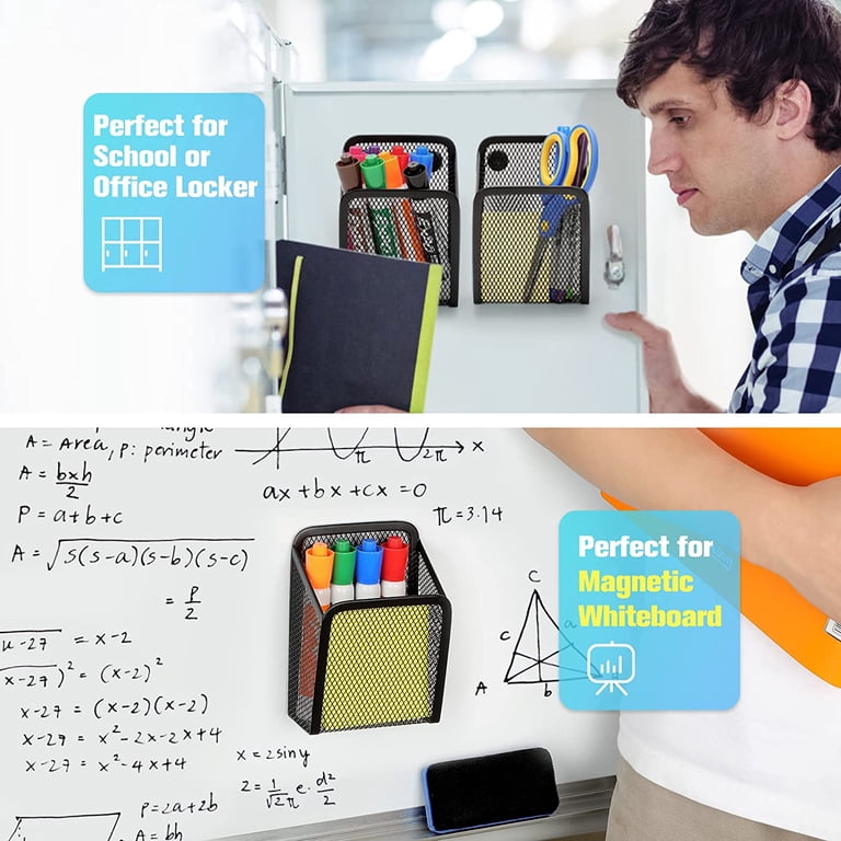 2-Pack Magnetic Pen Holders - Strong Hold For Whiteboard, Fridge, Or Locker, Black Plastic Design