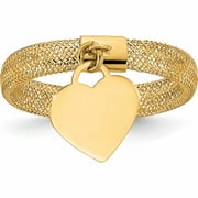 SWEET PEA JEWELLERY 14K Yellow Gold Woven Mesh Stretch Polished Heart Charm Ring (Size 7) Made In Italy -Jewelry By Sweet Pea