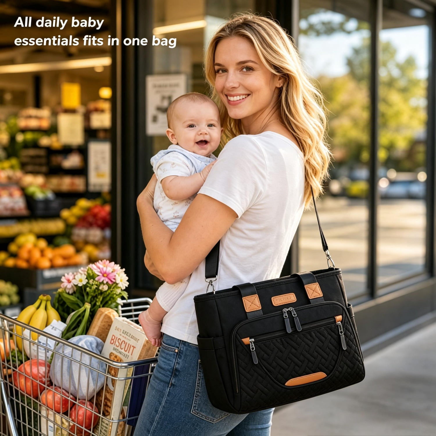 DEFAHN Diaper Bag,Baby Bag with 15 Pockets , Large Capacity Diaper Bag Tote,Waterproof Baby Diaper Bag for Mom and Dad, Multifunction Travel Tote Diaper Bags (Black)