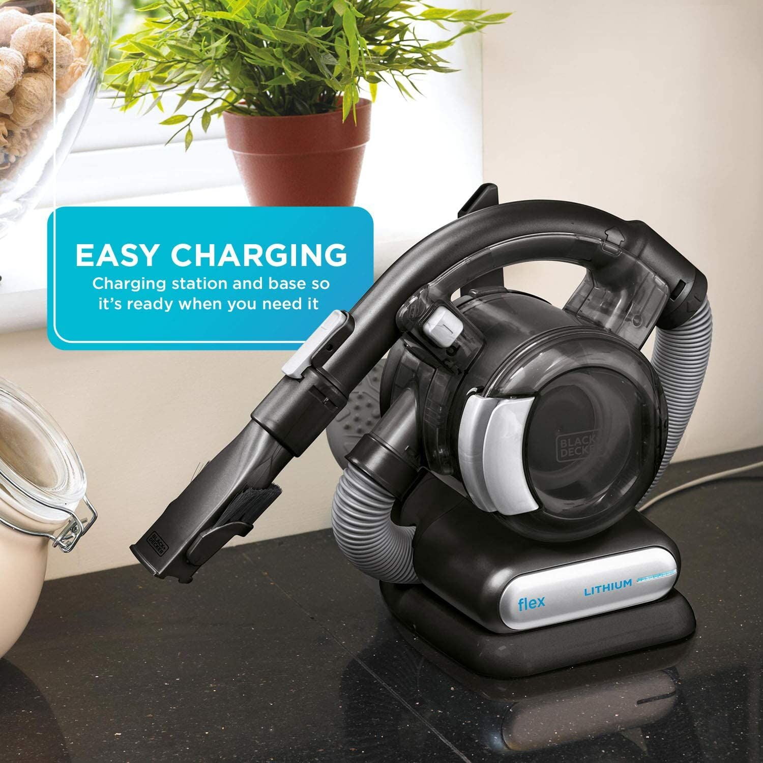 BLACK+DECKER dustbuster FLEX Cordless Handheld Vacuum, Home & Car Cleaning, with Flexible Hose and Pet Hair Brush, BDH2020FL, Black