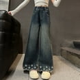 thumbnail image 4 of BOOMNY Girl's Baggy Jeans Wide Leg Jeans for Girl Trendy Casual Embroidery Y2K Elastic Waist Lightweight Loose Fit Soft Denim Pants With Pocket, 4 of 8